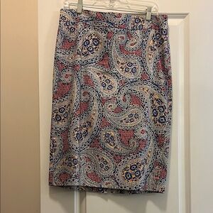 J. Crew Paisley Pencil Skirt in Red and Blue